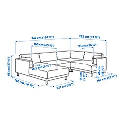 Ilustración de medidas - UPPÅKRA sofá 4-5 plazas en forma de U con chaiselongue izquierdo