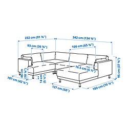 Ilustración de medidas - UPPÅKRA sofá 4-5 plazas en forma de U con chaiselongue