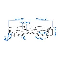 Ilustración de medidas - UPPÅKRA sofá modular esquina 6 plazas sin reposabrazos izquierdo
