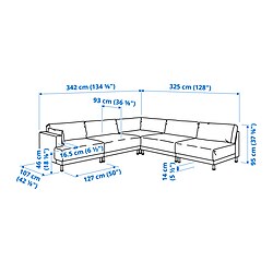 Ilustración de medidas - UPPÅKRA sofá modular esquina 6 plazas sin reposabrazos derecha