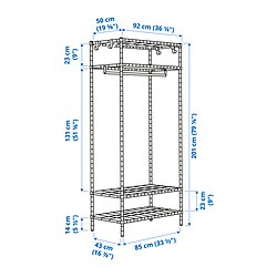 Ilustración de medidas - OMAR estantería con riel para ropa