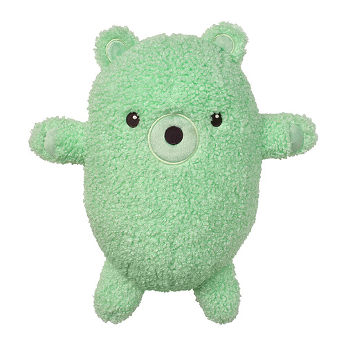 Osito de peluche verde, fabricado con materiales reciclados. Diseño adorable, suave, abrazable. Perfecto para niños y regalos.