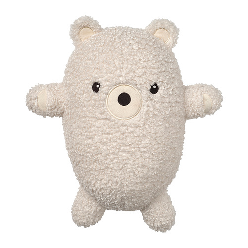 Lindo oso de peluche blanco de juguete. Suave, afelpado, con orejas redondas y ojos de botón negros. Ideal para la comodidad y el juego.