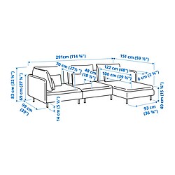 Ilustración de medidas - SÖDERHAMN sofá 4 plazas con chaiselongue