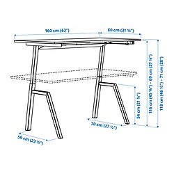 Ilustración de medidas - TROTTEN escritorio elevable