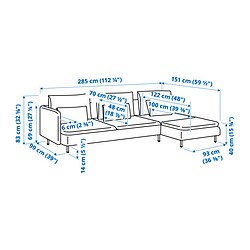 Ilustración de medidas - SÖDERHAMN sofá 4 plazas con chaiselongue, extremo abierto