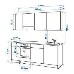 Ilustración de medidas - KNOXHULT cocina con grifo LAGAN