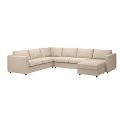 VIMLE, Corner sofa-bed, 5-seat with chaiselongue, Hallarp beige