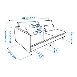 Ilustración de medidas - SÖDERHAMN sofá 3 plazas, extremo abierto