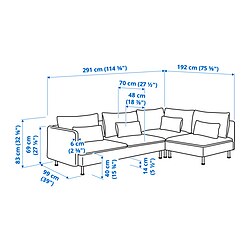 Ilustración de medidas - SÖDERHAMN sofá 4 plazas esquina, extremo abierto