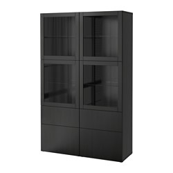 BESTÅ, display cabinet with draver rail, soft close, Lappviken / Sindvik black-brown clear glass