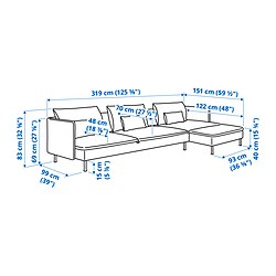 Ilustración de medidas - SÖDERHAMN sofá cama de 4 plazas con chaiselongue