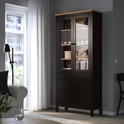 HEMNES, glass-door cabinet with 3 drawers 2 of 4 open dialog