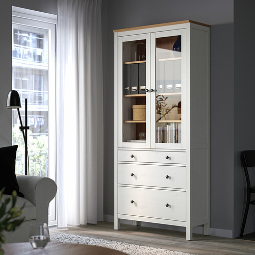 HEMNES, glass-door cabinet with 3 drawers 2 of 5 open dialog