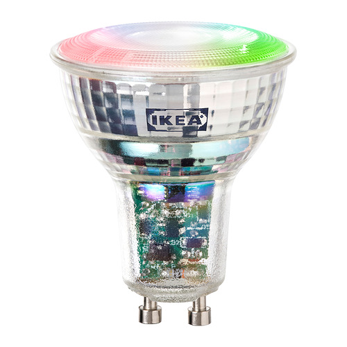 Bombilla KAJPLATS de Ikea, multicolor, de cristal, redonda, diseño inspirado en la tecnología.