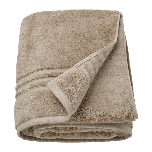 Toallas de algodón orgánico BROKGLIM, beige, montones de rizo doblado y texturizado con borde tejido.