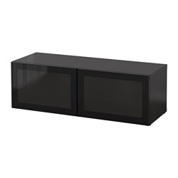BESTÅ, shelf unit with glass doors, Black-brown / Glassvik black / clear glass