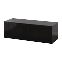 BESTÅ, shelf unit with glass doors, Black-brown / Glassvik black / smoked glass