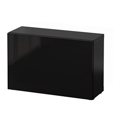 BESTÅ, shelf unit with glass door, Black-brown / Glassvik black / smoked glass