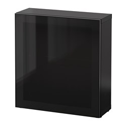BESTÅ, shelf unit with glass door, Black-brown / Glassvik black / smoked glass