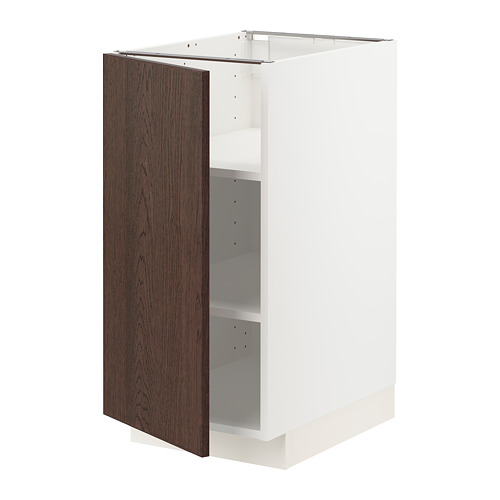 Mueble METOD blanco con puerta de roble marrón oscuro, cuadrado y moderno.