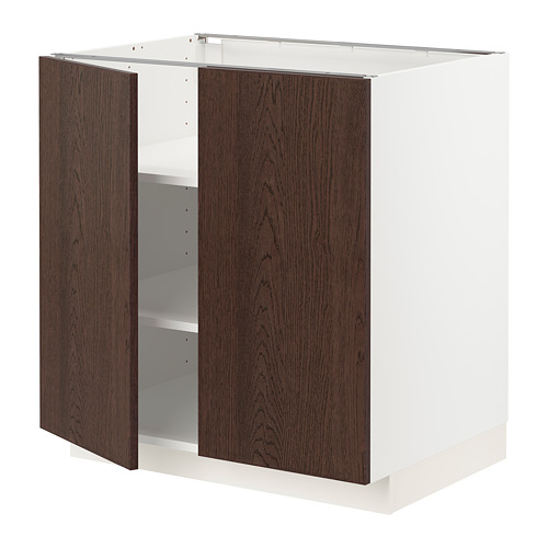 Mueble de cocina METOD de color marrón oscuro con interior blanco.