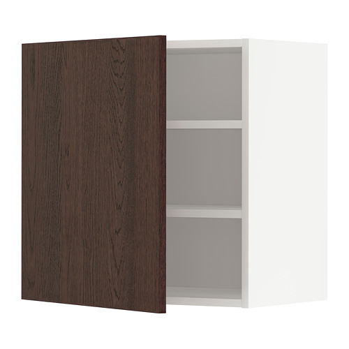 Mueble de cocina moderno de roble marrón oscuro con estante ajustable, puerta lateral derecha.