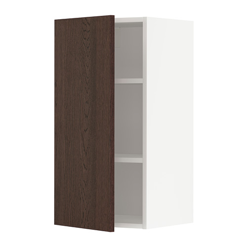 Un mueble de cocina METOD con puerta de madera marrón oscuro e interior blanco, con un solo estante.