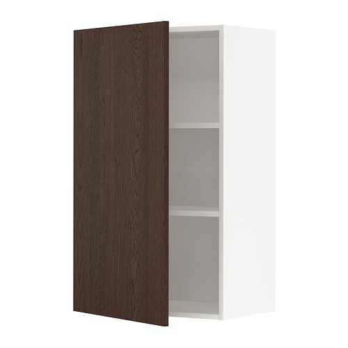 Mueble de madera de color marrón oscuro de diseño minimalista, con un único estante ajustable y frente abierto.