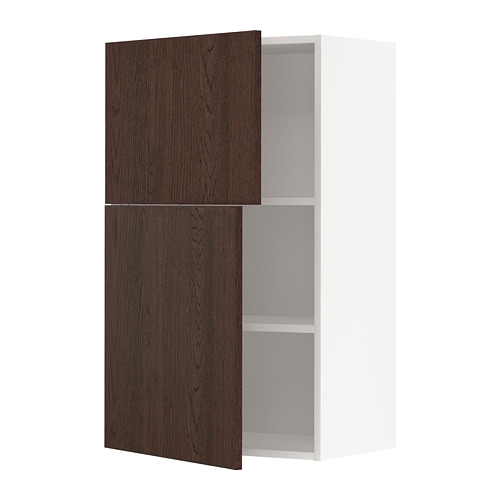 Mueble de madera marrón oscuro con estantes ajustables y diseño moderno.