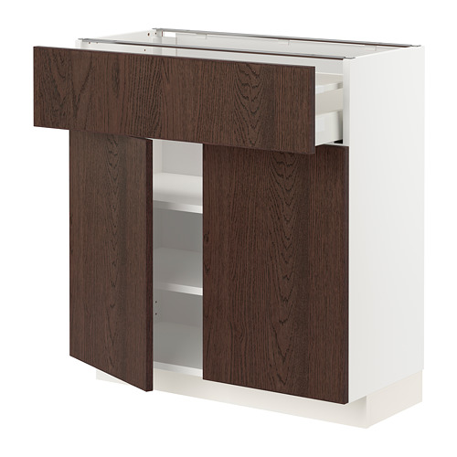 Mueble de cocina moderno: METOD. Cajones y puertas de roble sinarp marrón oscuro con base blanca. Diseño rectangular y elegante.