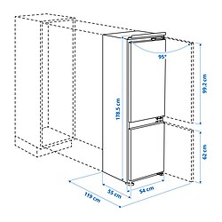 Ilustración de medidas - ÖVERNÄS frigorífico/congelador integrado