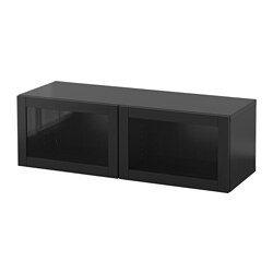 BESTÅ, wall-mounted cabinet with glass doors, Black-brown / Sindvik