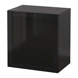 BESTÅ, Wall-mounted cabinet with door Sindvik, Black-brown / Glassvik smoked glass