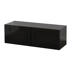 BESTÅ, wall-mounted cabinet with glass doors, Black-brown Glassvik / black smoked glass