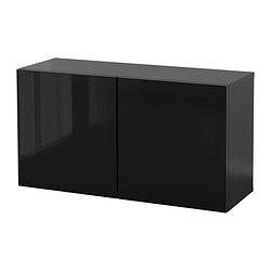 BESTÅ, wall-mounted cabinet combination, Black-brown Glassvik / black smoked glass