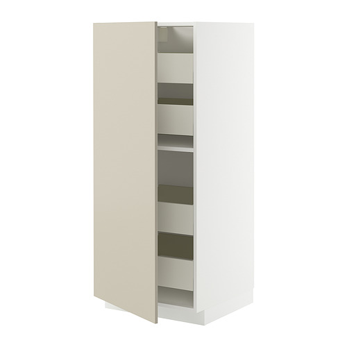 Mueble de cocina METOD, beige, alto, blanco y beige, acabado liso, estante ajustable, puerta izquierda o derecha.