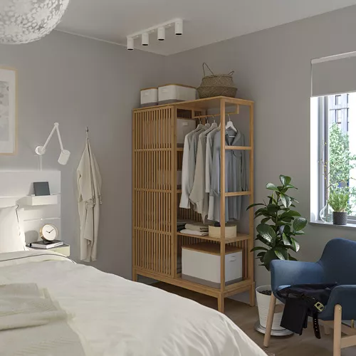 IKEA Mallorca - NORDKISA open wardrobe with sliding door, bamboo
