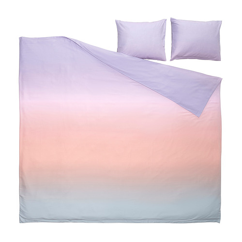 Juego de ropa de cama degradada morada con edredón y fundas de almohada. Tela ligera y reciclada. Diseño de degradado suave.