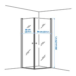 Ilustración de medidas - OPPEJEN mampara ducha con 2 puertas
