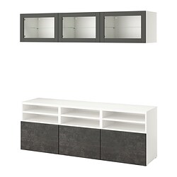 BESTÅ, TV storage combination/glass doors, White / Kallviken-Sindvik dark gray clear glass