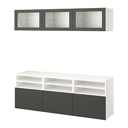 BESTÅ, TV storage combination/glass doors, White / Sindvik-Lappviken dark grey