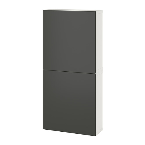 Moderno armario de pared en blanco y negro BESTÅ. Rectangular con diseño elegante y horizontal, bisagras de cierre suave y apertura a presión.