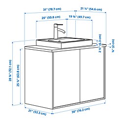 Measurement Illustration - HAVBÄCK/ORRSJÖN sink cabinet with doors and DALSKÄR faucet
