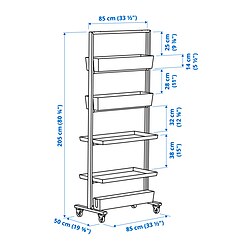 Measurement Illustration - MITTZON frame with castors/display shelf/cable box