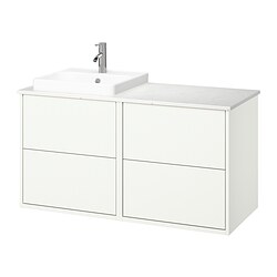 HAVBÄCK/ORRSJÖN, Bathroom vanity with sink & faucet, White / white marble effect