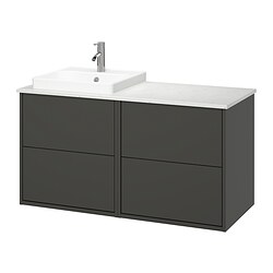 HAVBÄCK/ORRSJÖN, Bathroom vanity with sink & faucet, Dark grey / white marble effect
