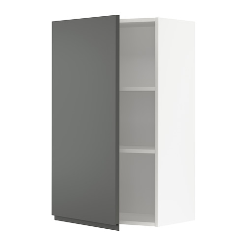 Un mueble de cocina METOD de ikea gris oscuro con dos estantes, diseño moderno y tiradores integrados.