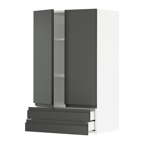 Moderno mueble de cocina gris con armarios y cajones, diseño elegante.