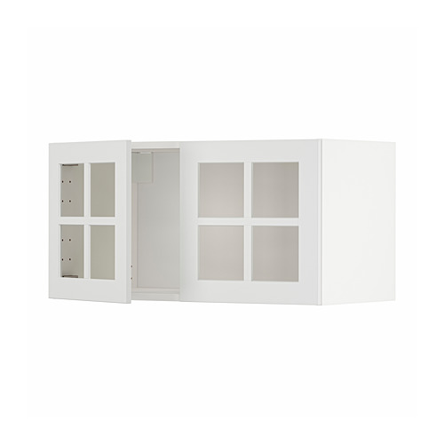 Mueble de cocina METOD: mueble alto blanco con puertas de cristal, paneles cuadrados